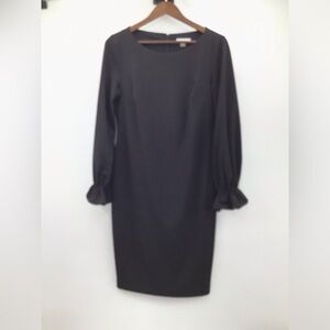Calvin Klein Classic Black Long Sleeve Ruffle Cuffs Dress